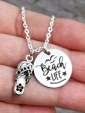 Beach Life Necklace, Flip Flop Necklace, Beach Jewelry, Beach Vacation